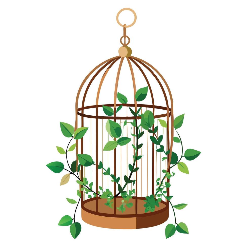 Charming Birdcage Planter Featuring Escaping Vines vector