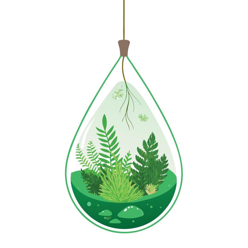 Creative Hanging Glass Terrarium With Moss And Greenery vector