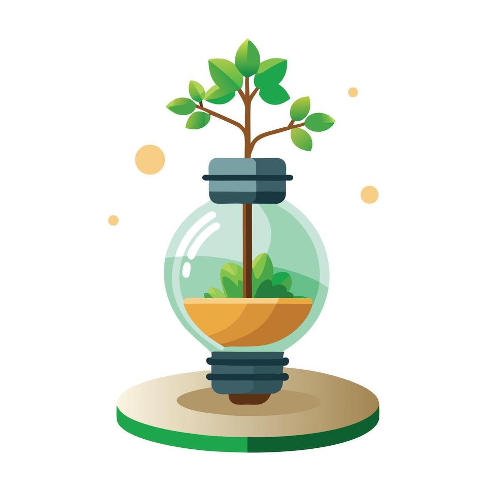 Creative Hollowed Lightbulb Planter With Floating Plant vector