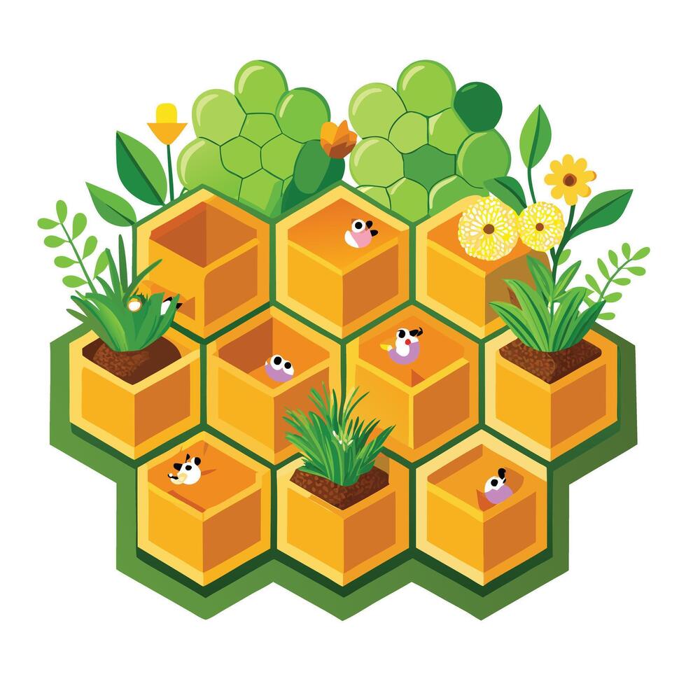 Creative Honeycomb Wall Planter With Flower Gardening vector