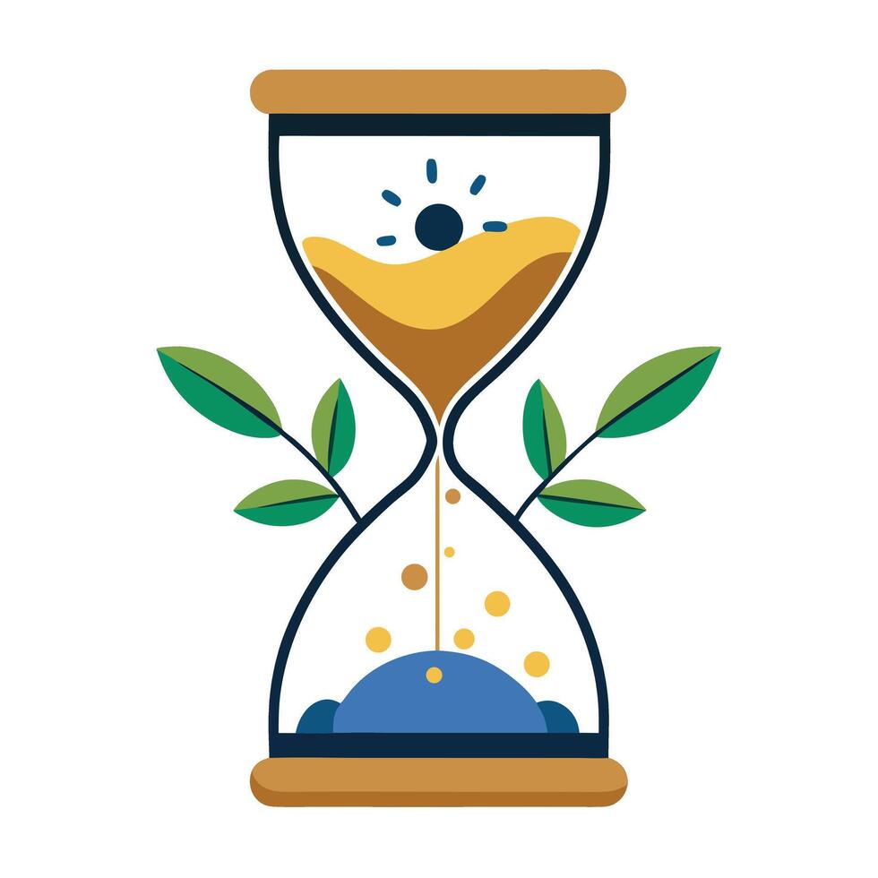 Charming Hourglass Planter Featuring Growing Flora vector