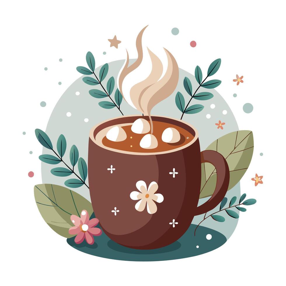 Unique Cocoa Cup Planter Featuring Playful Marshmallow Flowers vector