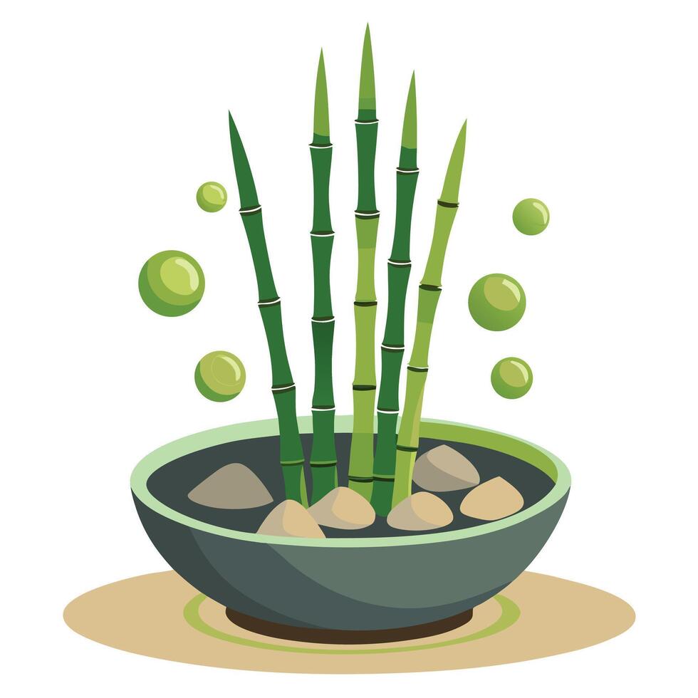 Creative Japanese Bamboo Arrangement In A Water Bowl vector