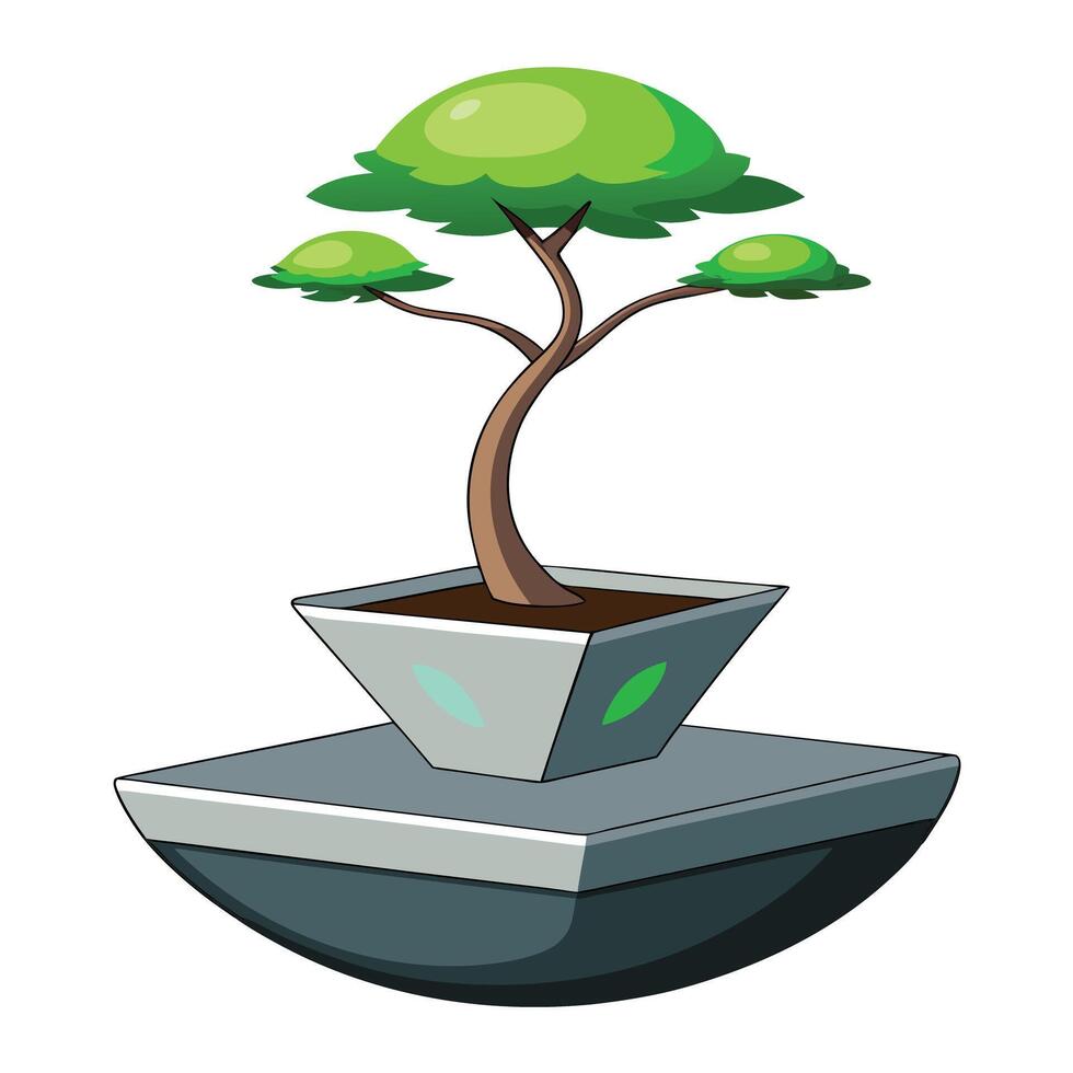 Charming Magnetic Planter Featuring A Floating Bonsai vector