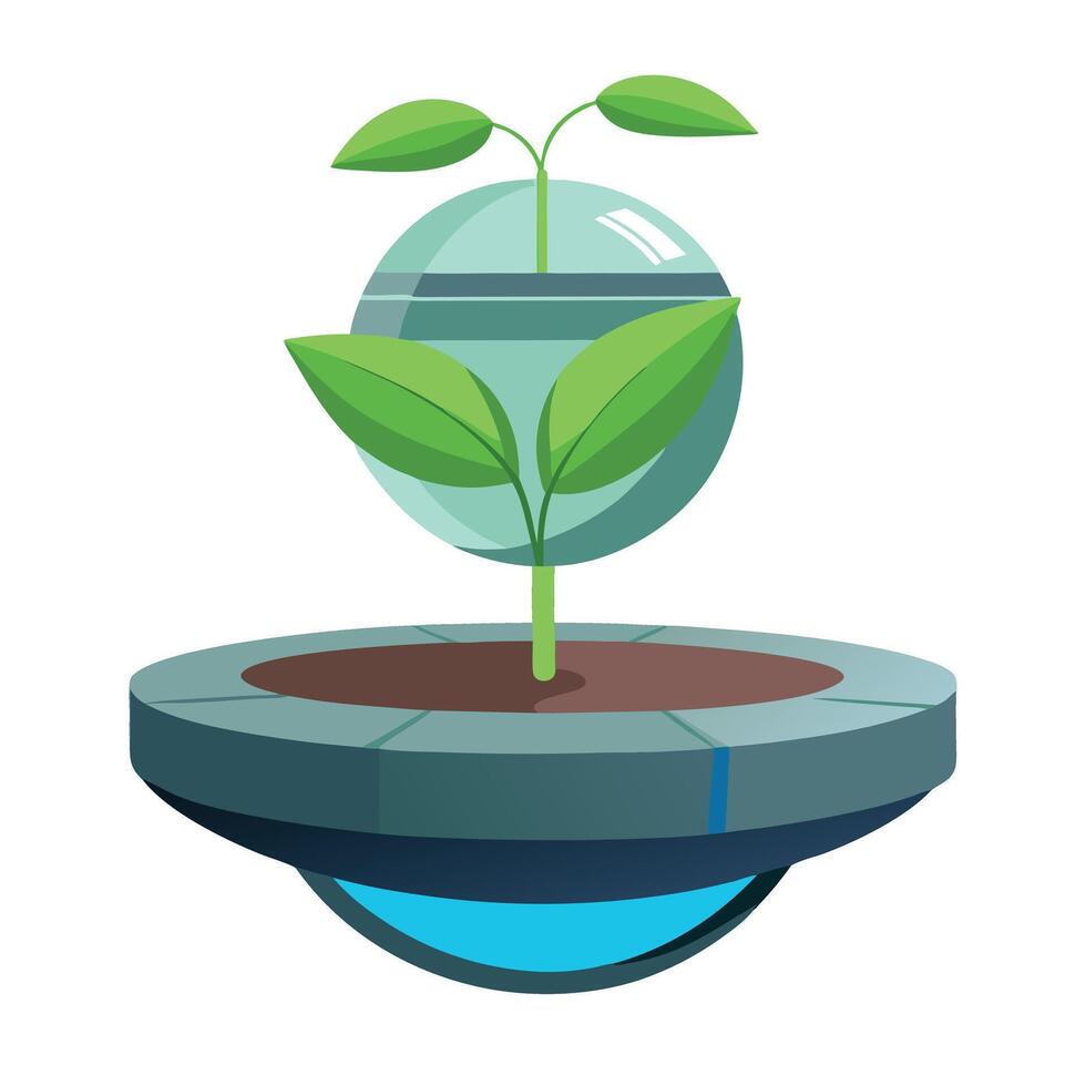 Levitation Planter With A Plant Floating Above A Magnet vector