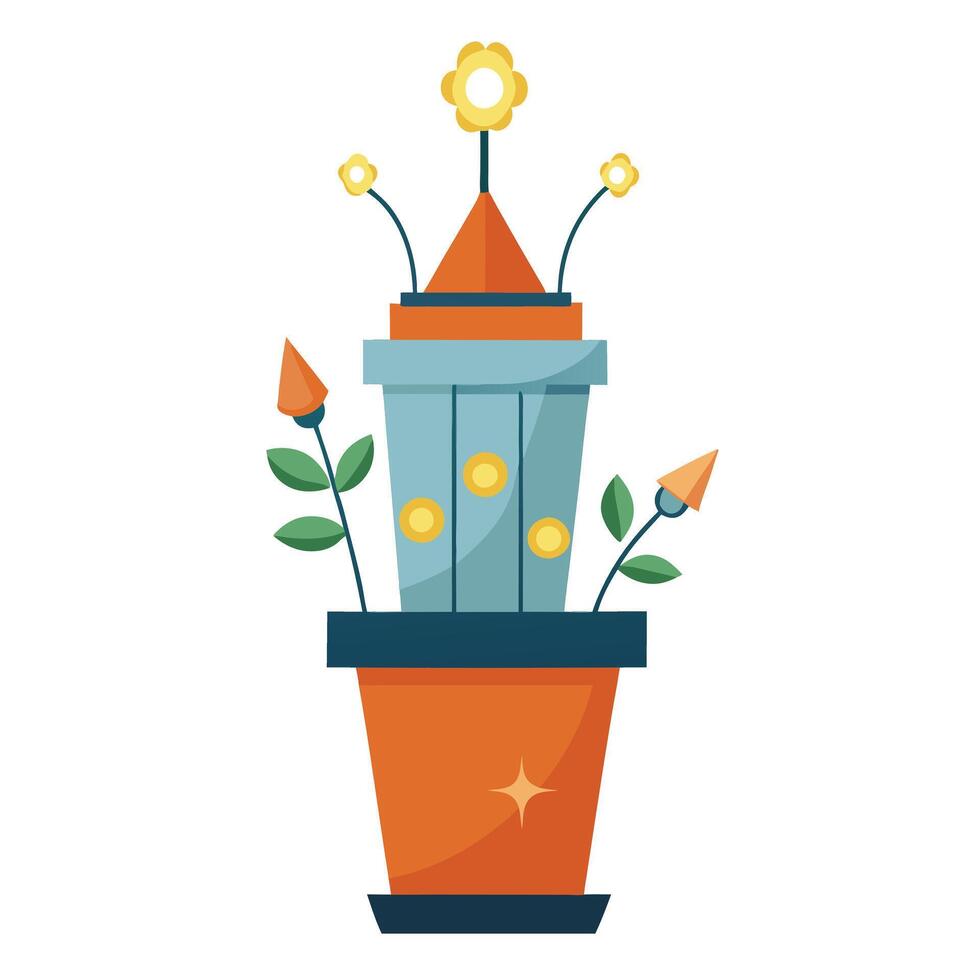 Creative Lighthouse Planter With A Blooming Light Display vector