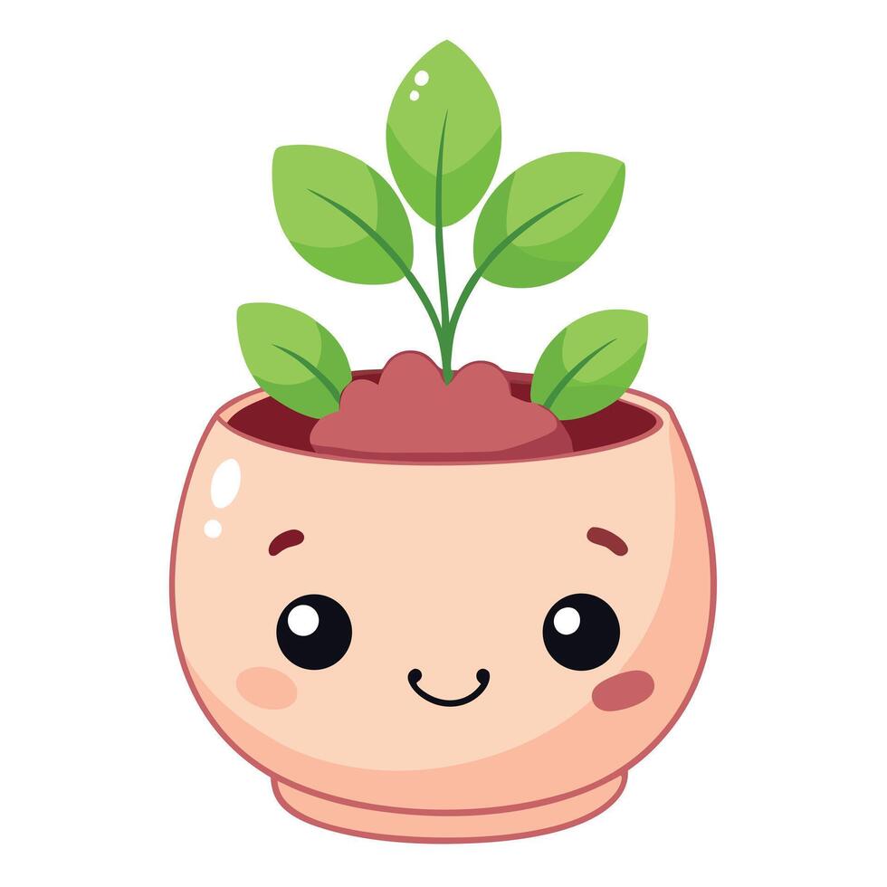 Creative Smiley Face Planter With Tiny Leaves vector