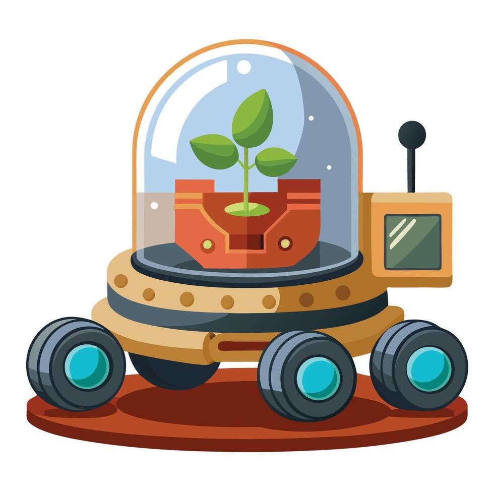 Charming Mars Rover Featuring A Tiny Plant Display vector
