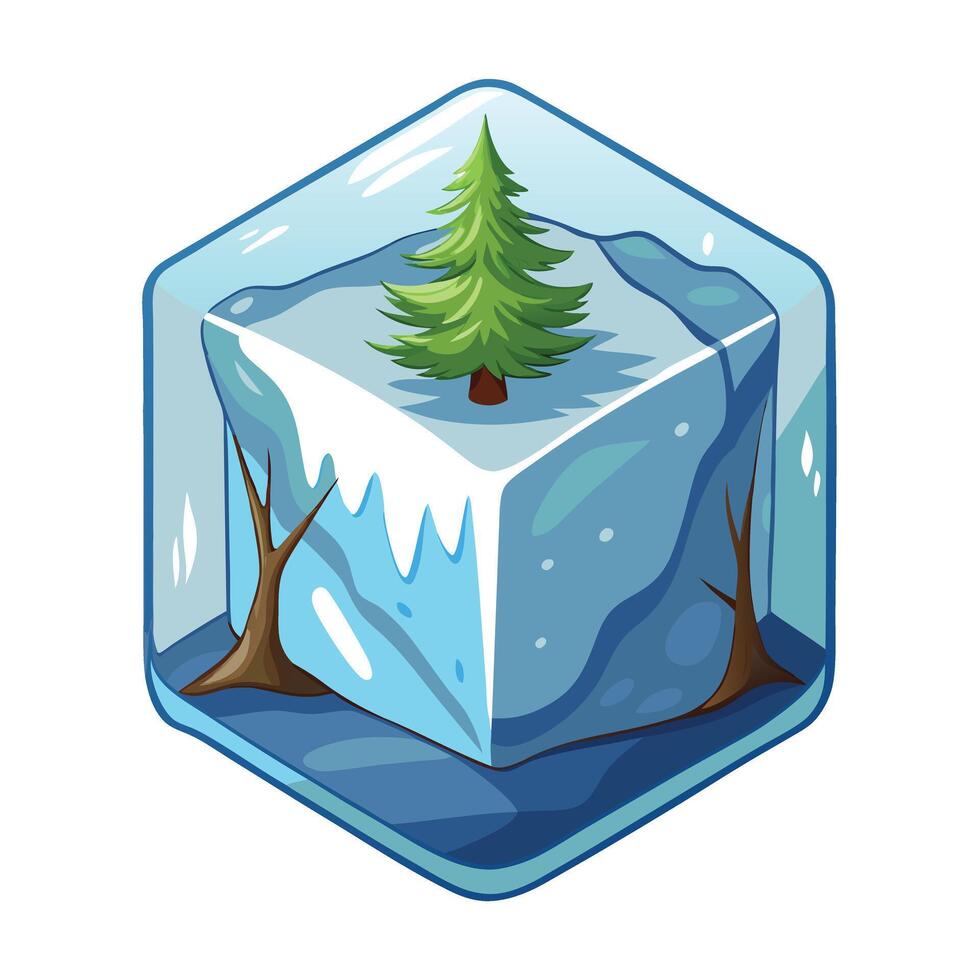 Charming Melted Ice Cube Planter Featuring A Pine Tree vector