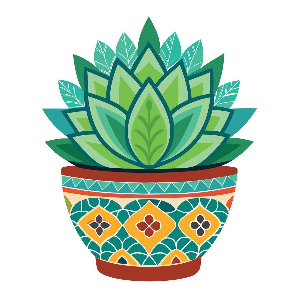 Creative Moroccan Mosaic Pot With A Colorful Succulent Display vector