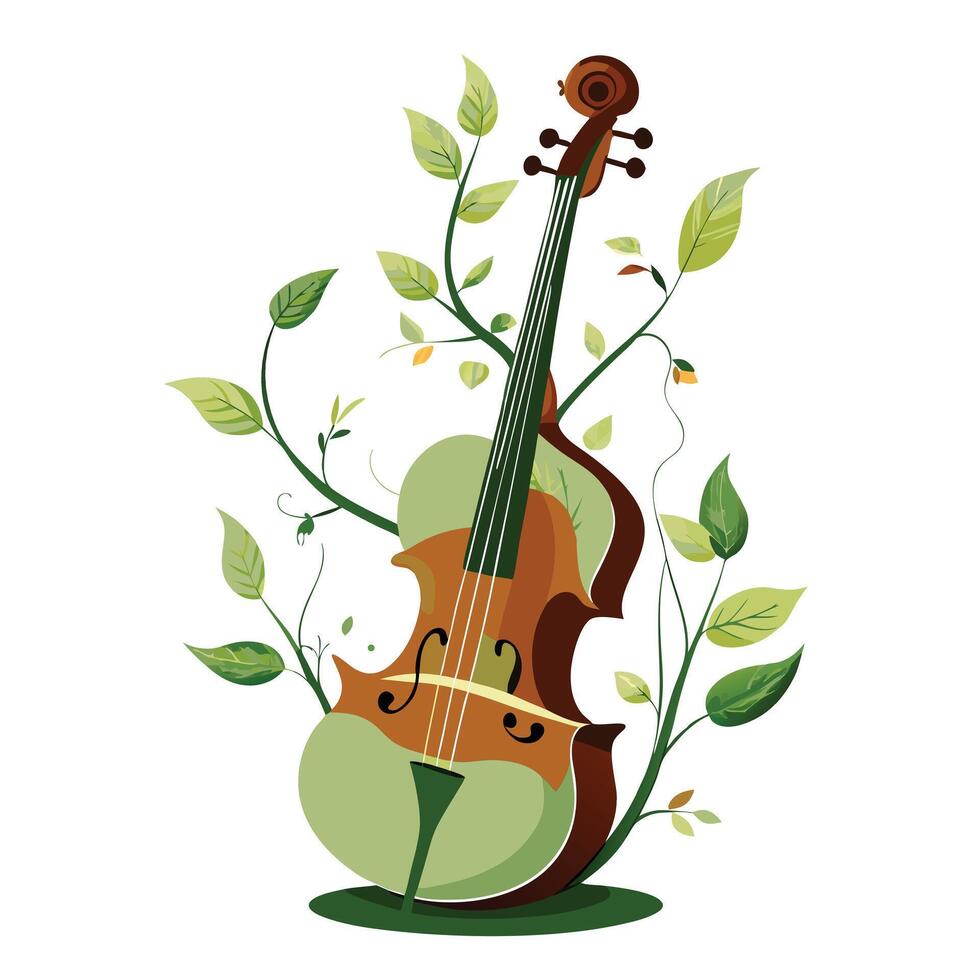 Musical Violin Planter With Notes Growing From The Strings vector