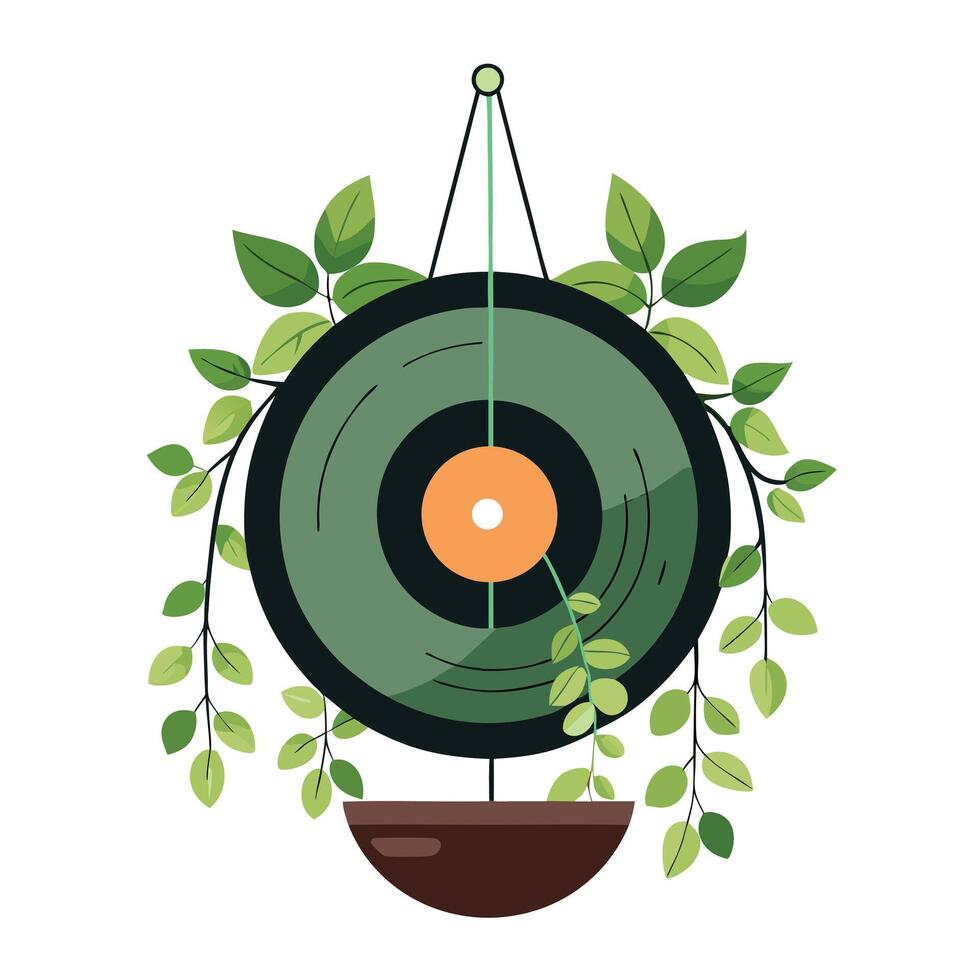 Charming Old Vinyl Record Planter Featuring A Retro Inspired Design vector