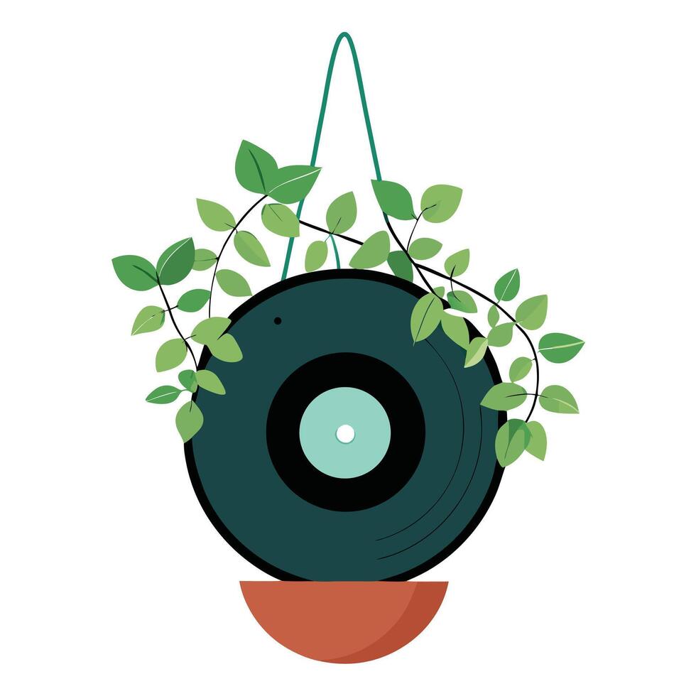 Unique Old Vinyl Record Planter Showcasing A Retro Inspired Design vector