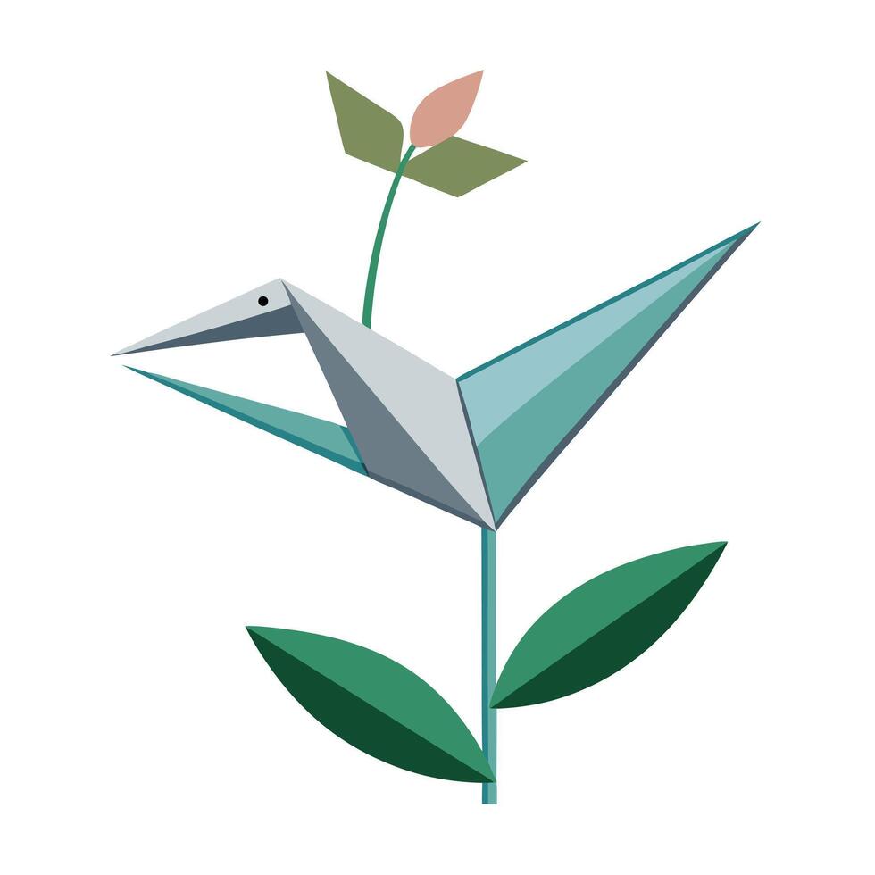Charming Origami Paper Crane Planter Featuring A Tiny Plant vector
