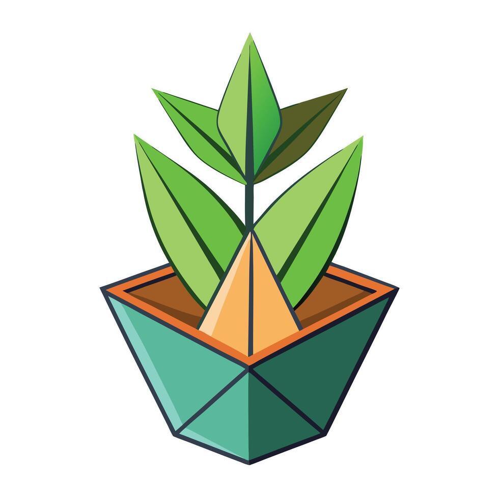 Unique Origami Style Paper Plant Planter Showcasing A Folded Pot vector