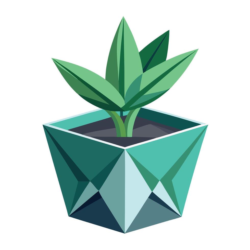 Origami Style Paper Plant In A Folded Pot vector