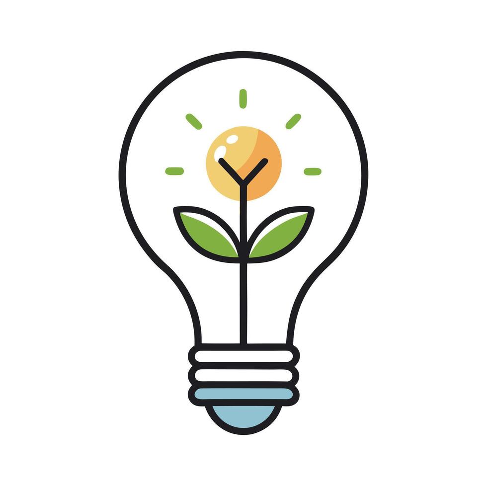 Charming Plant Growing From A Light Bulb Outline vector