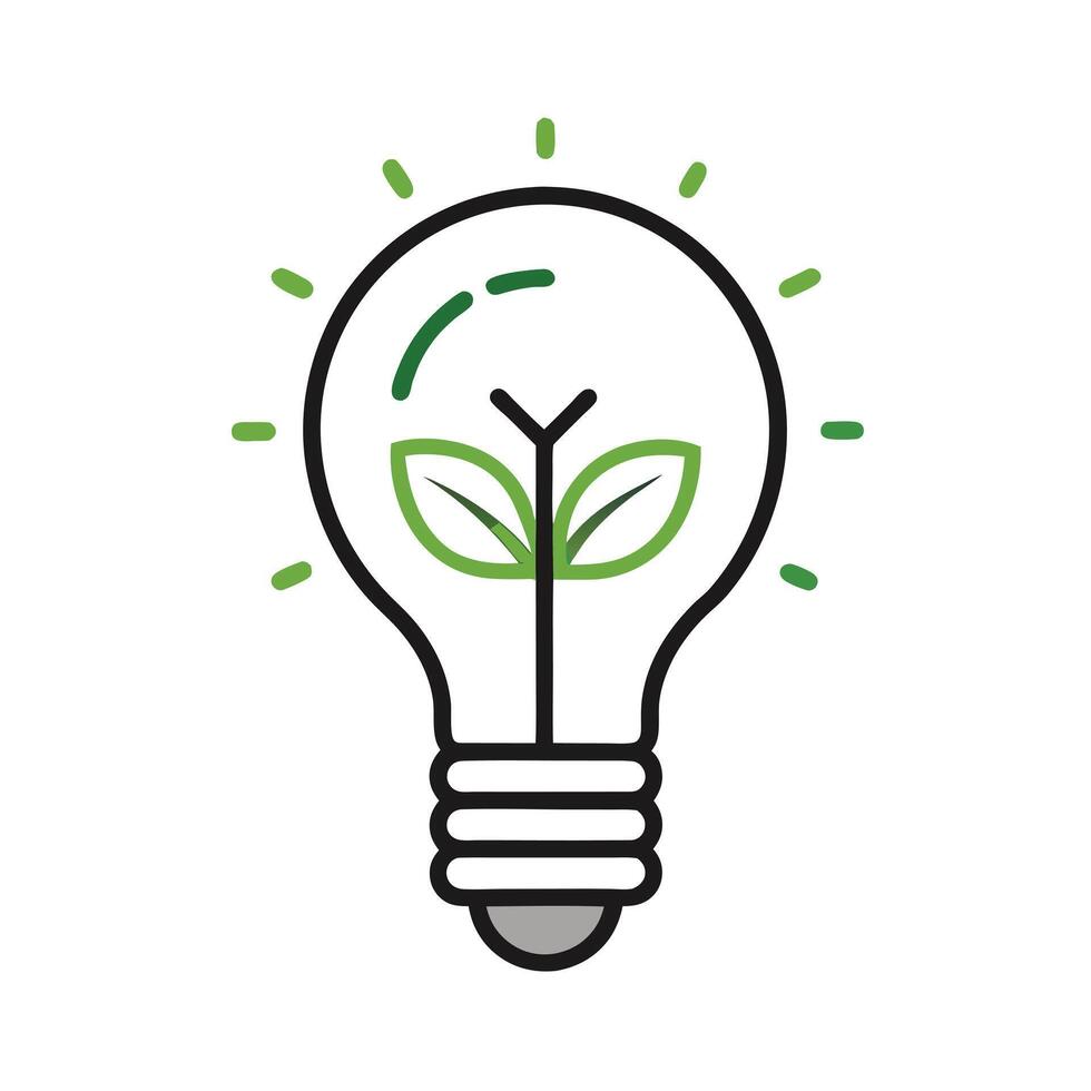Creative Plant Growing From A Light Bulb Outline Design vector