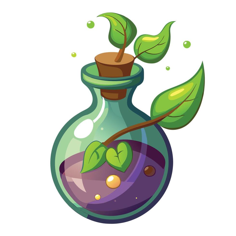 Charming Potion Bottle Planter Featuring A Magical Glowing Sprout vector