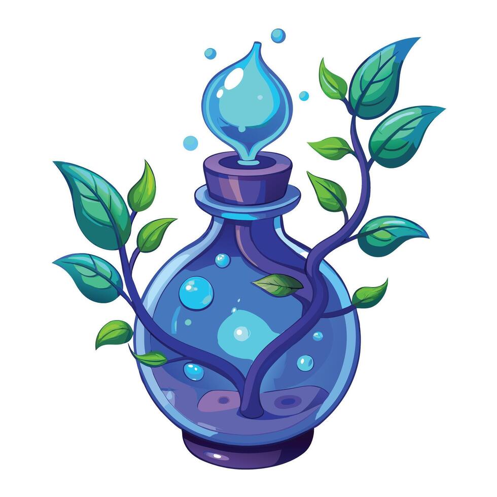 Unique Potion Bottle Planter Showcasing Glowing Magical Vines vector