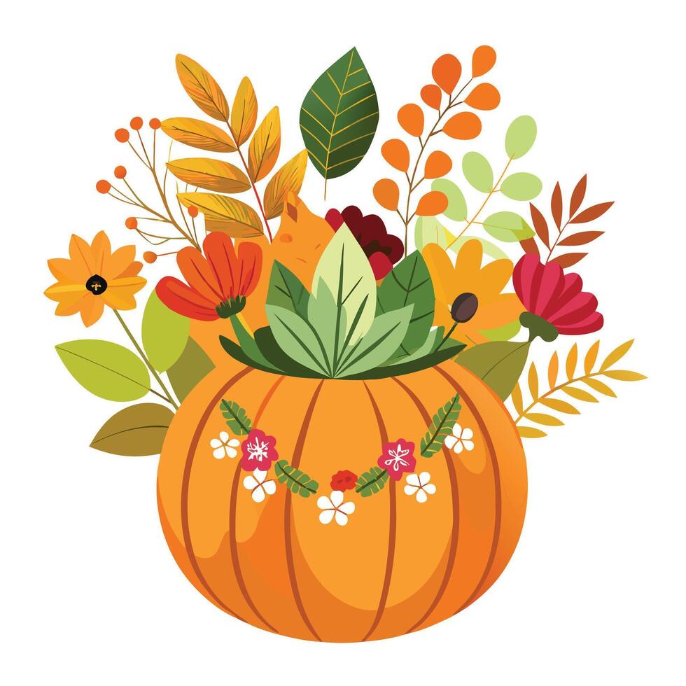 Unique Pumpkin Planter Showcasing Seasonal Blooms vector