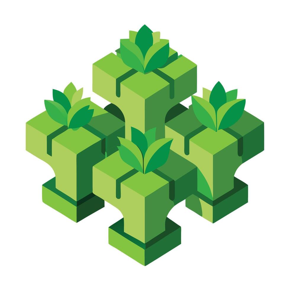 Creative Puzzle Shaped Planter With Interlocking Greenery Design vector