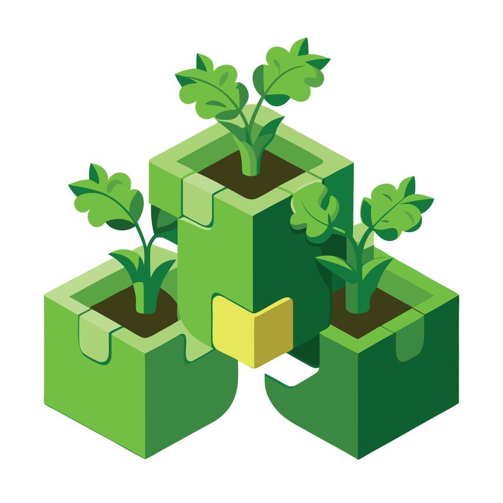 Unique Puzzle Shaped Planter Showcasing Interlocking Greenery vector