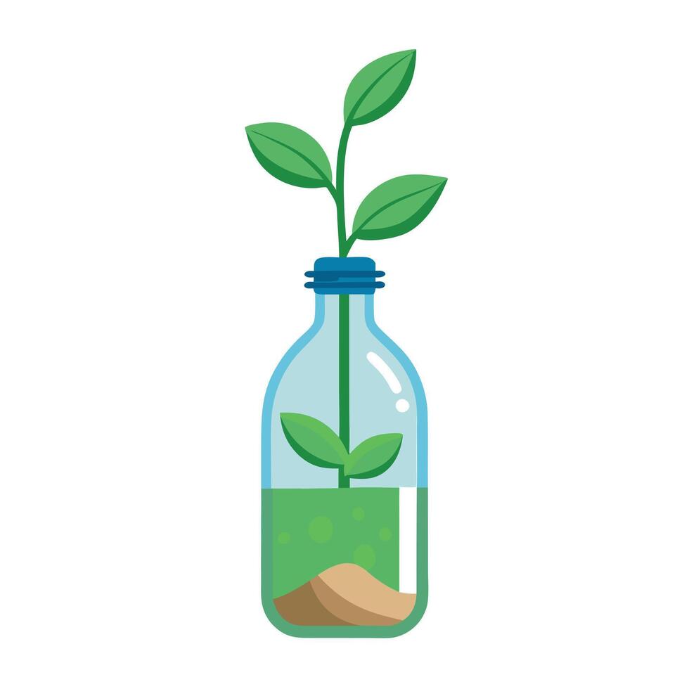 Creative Recycled Plastic Bottle Planter With A Growing Sapling Design vector