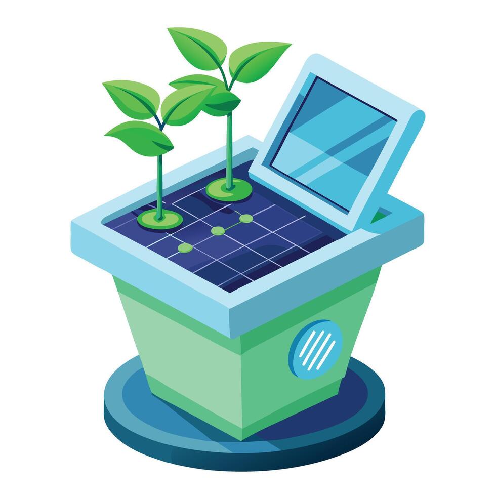 Creative Solar Powered Smart Planter With A Digital Screen Design vector