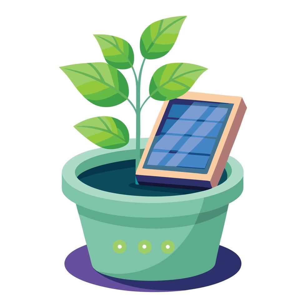 Unique Solar Powered Smart Planter Showcasing A Digital Screen vector
