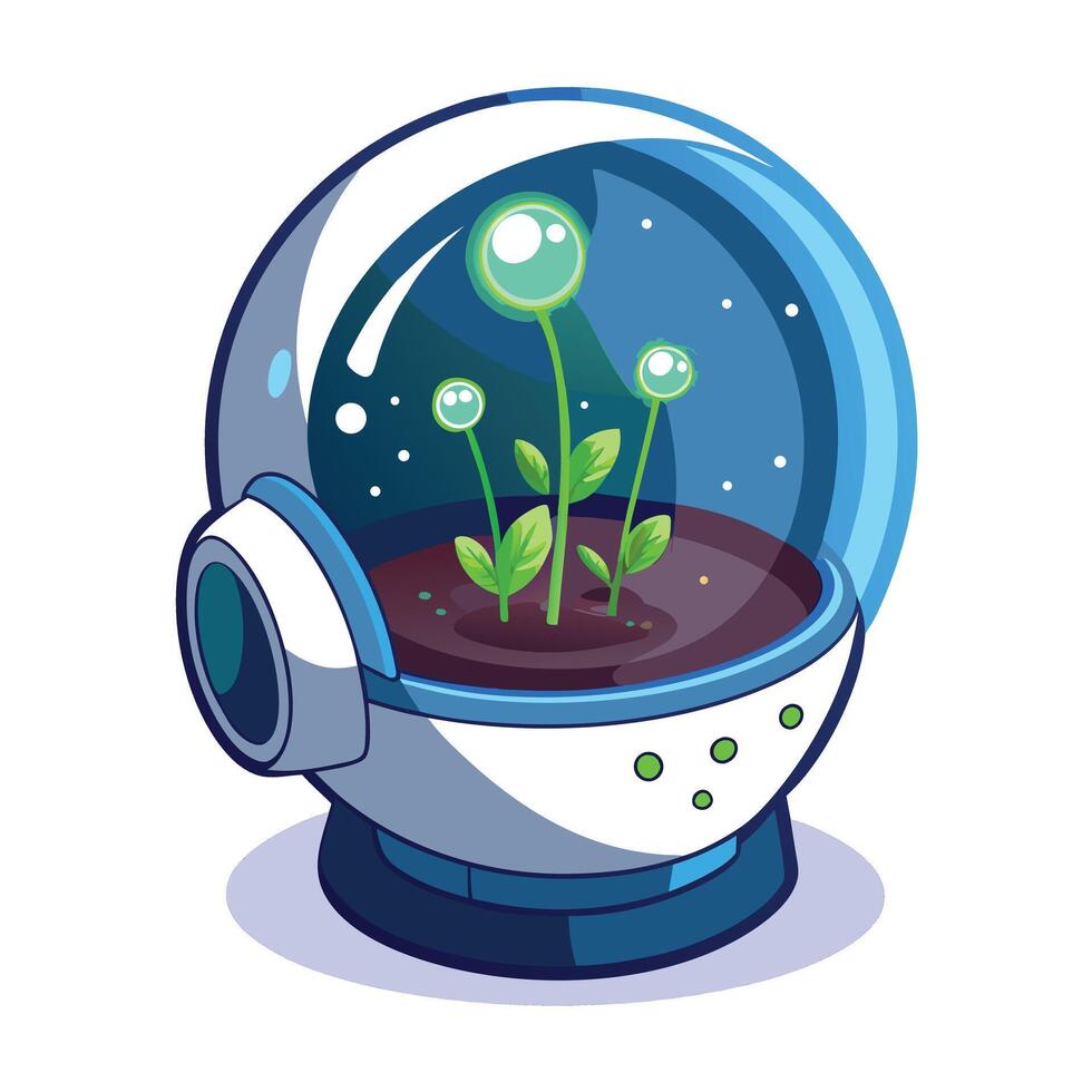 Unique Space Helmet Planter Showcasing Tiny Cosmic Plants vector