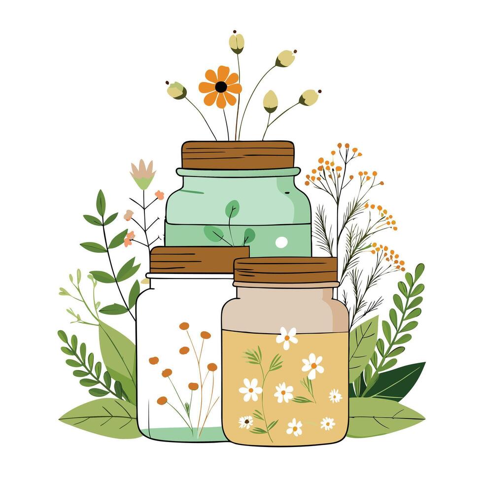 Stacked Mason Jars Planter With Wildflowers vector