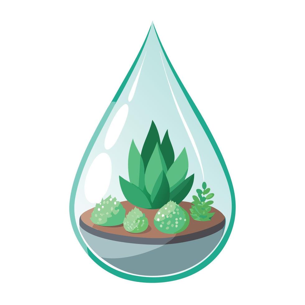 Teardrop Shaped Glass Planter With Floating Succulents vector