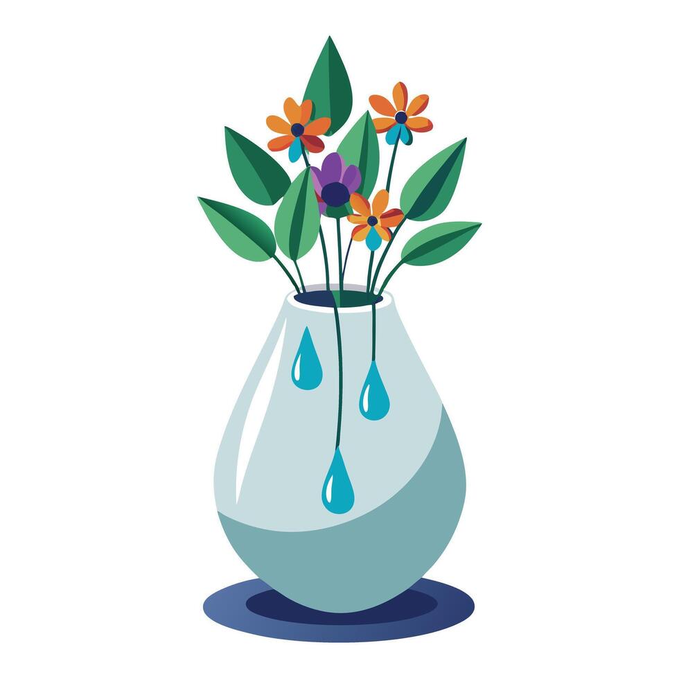 Creative Teardrop Shaped Planter With Cascading Flowers Design vector