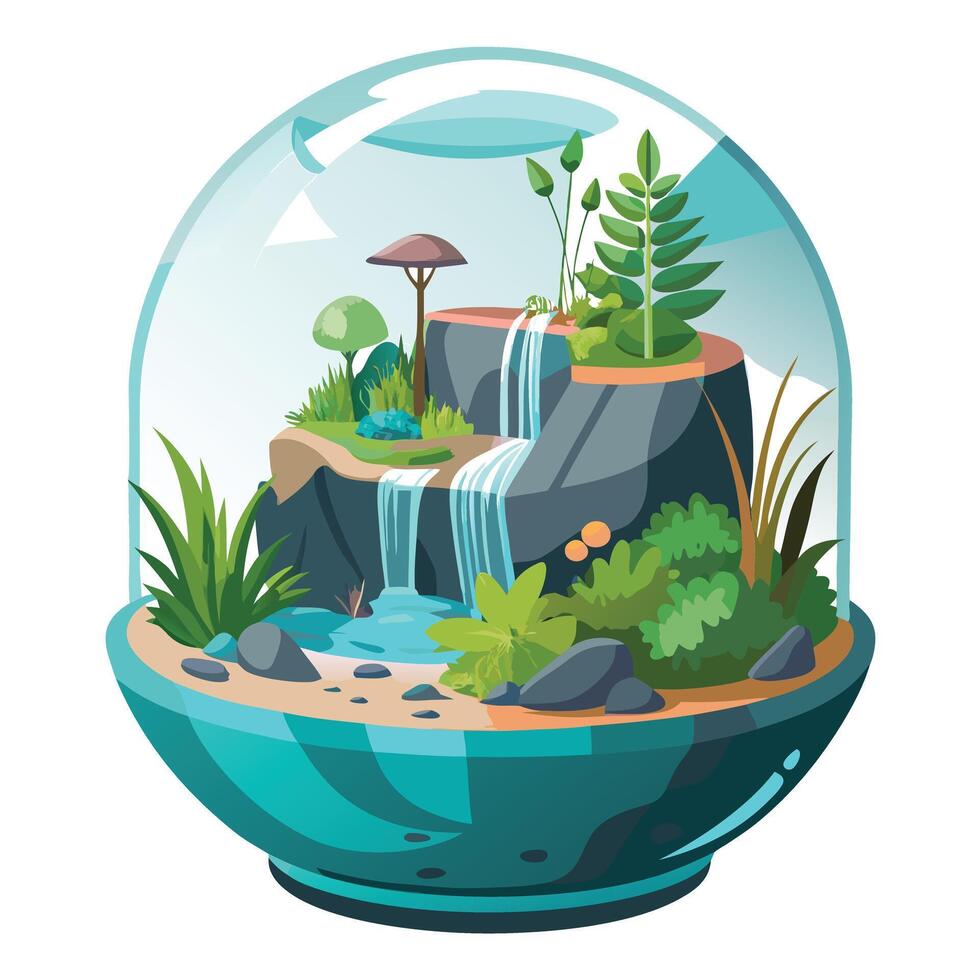 Unique Transparent Bubble Planter Showcasing An Ecosystem Inside vector