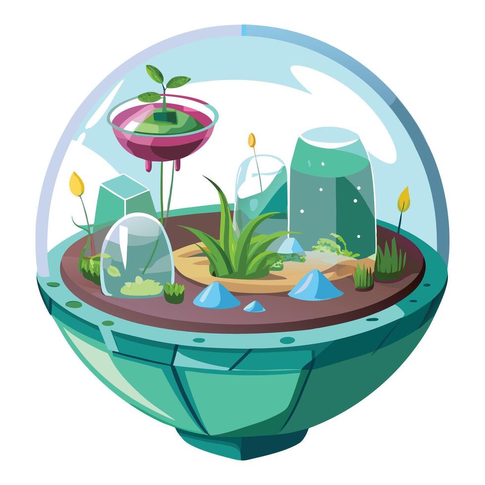 Creative Transparent Floating Orb Planter With A Self Sustaining Ecosystem Design vector