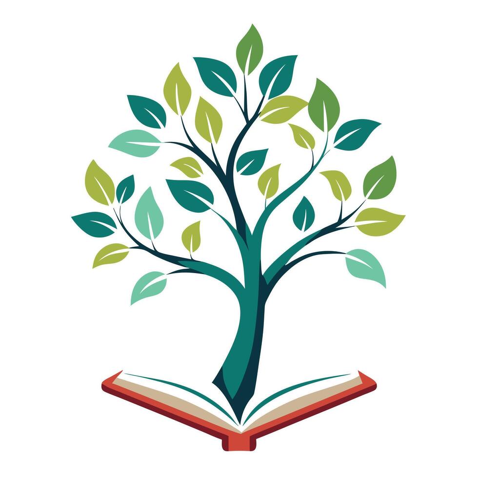 Creative Tree Growing From A Book With Pages Turning Into Leaves Design vector