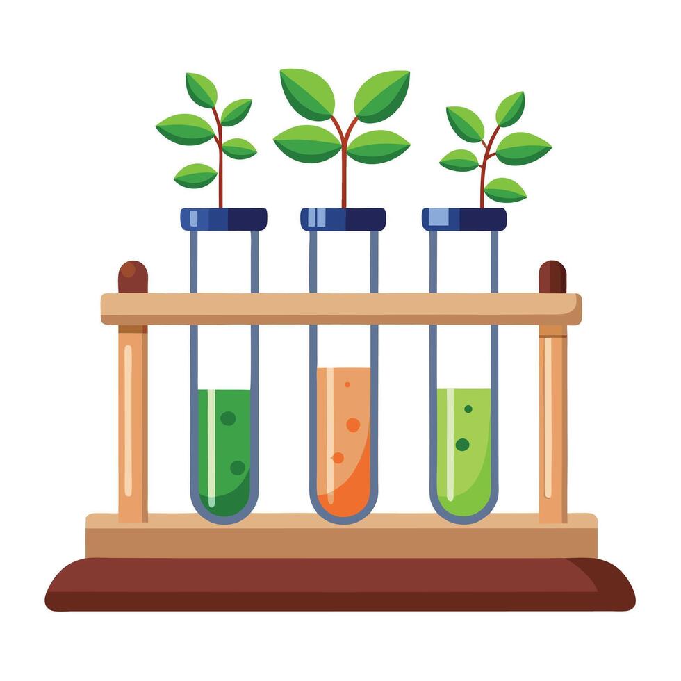 Charming VGlass Test Tube Planter Featuring A Wooden Stand vector