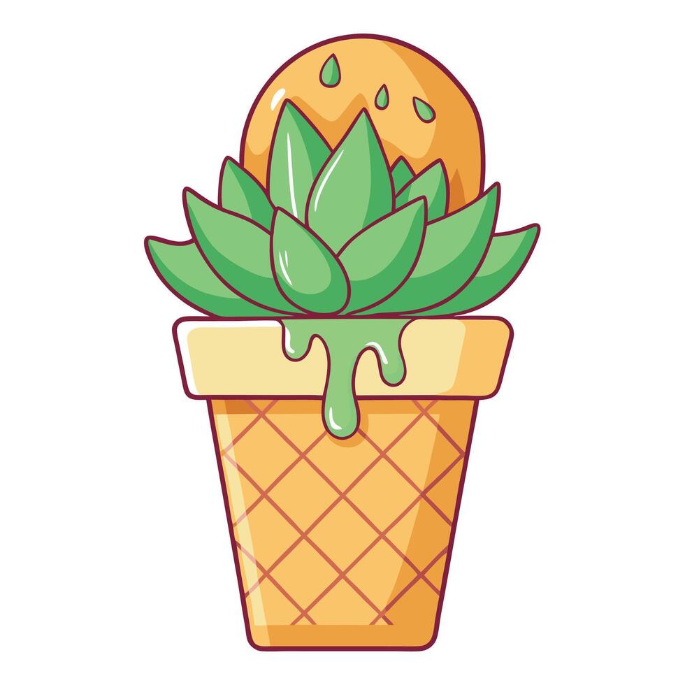 Creative Waffle Cone Planter With A Dripping Melting Ice Cream Design vector