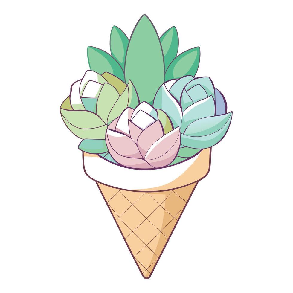 Unique Waffle Cone Planter Showcasing Ice Cream Like Succulents vector