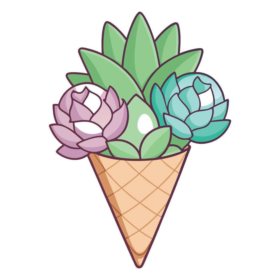 Creative Waffle Cone Planter With Ice Cream Like Succulents Design vector