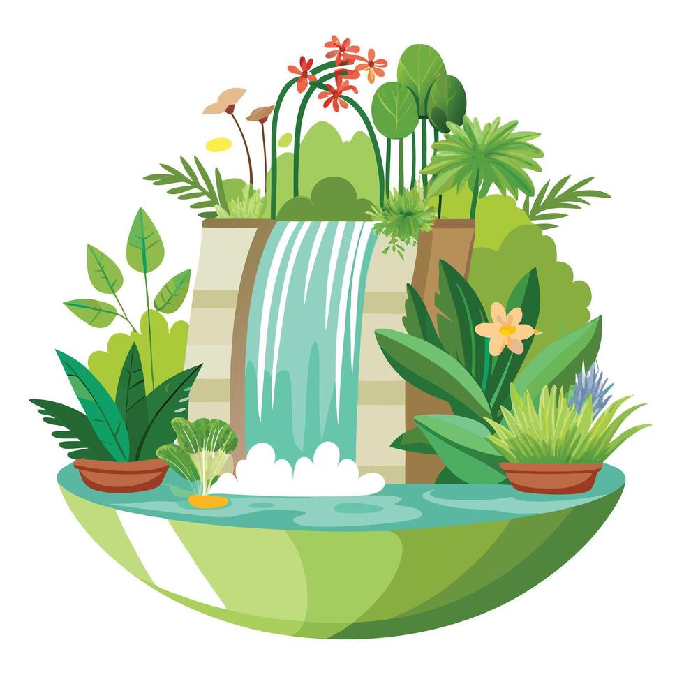 Unique Waterfall Planter Showcasing Vines And Flowers Cascading Down vector