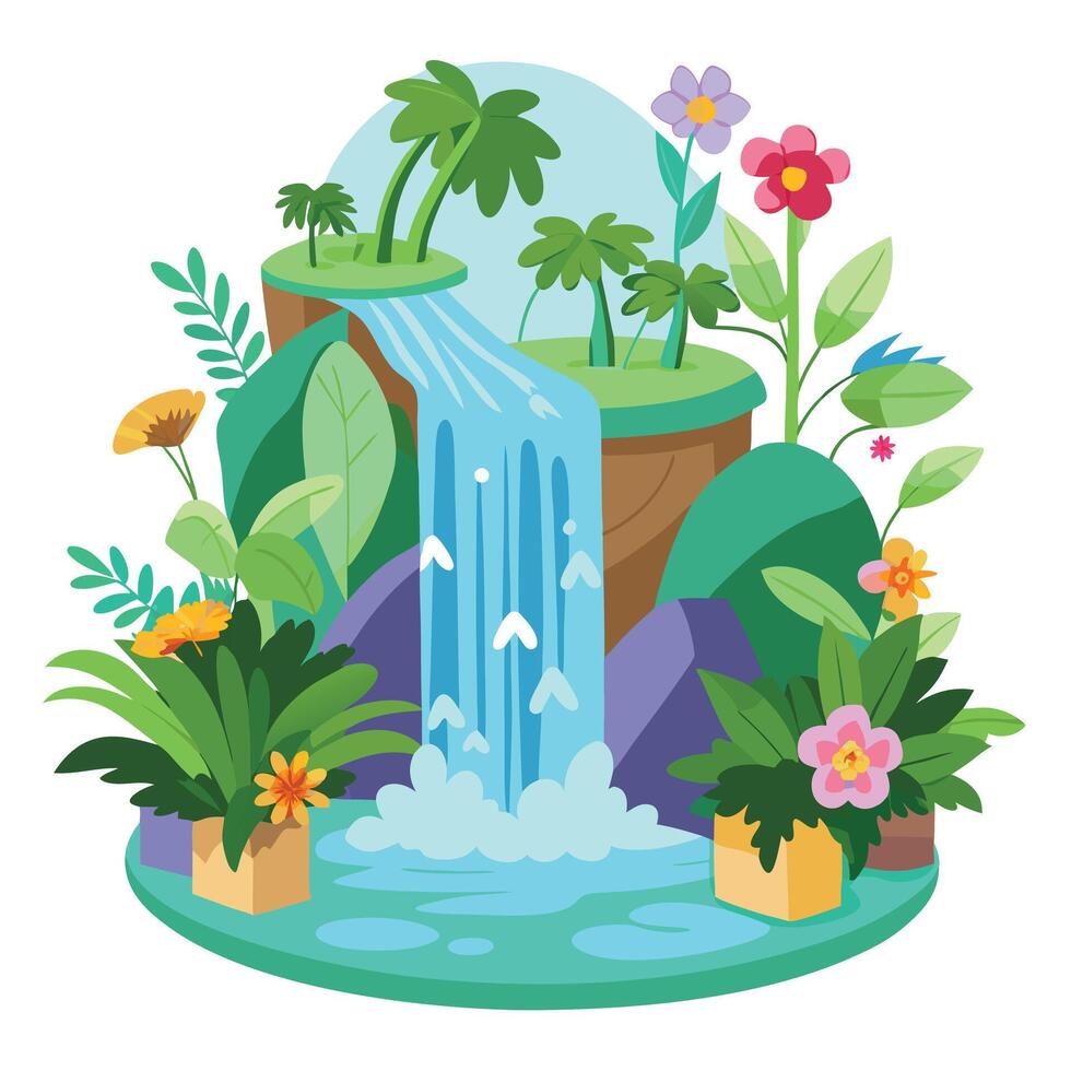 Charming Waterfall Planter Featuring Vines And Flowers Cascading Down vector