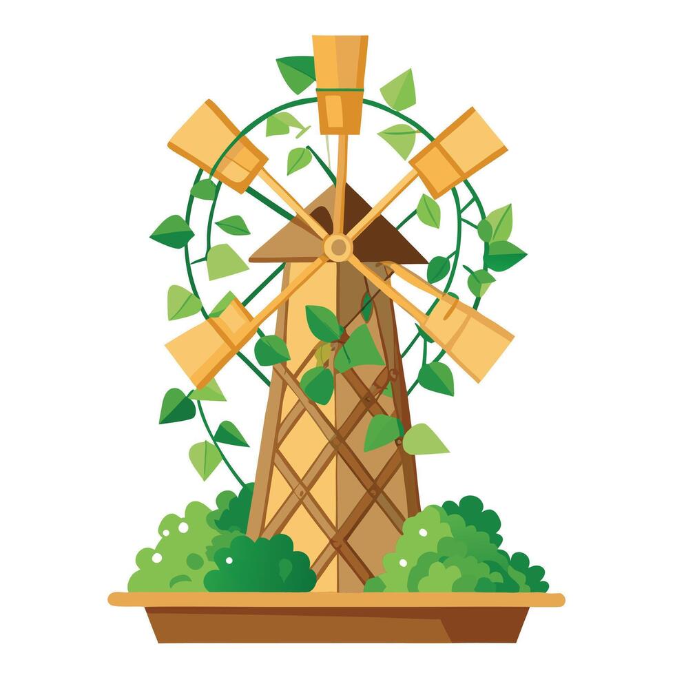 Unique Windmill Planter Showcasing Cascading Ivy vector