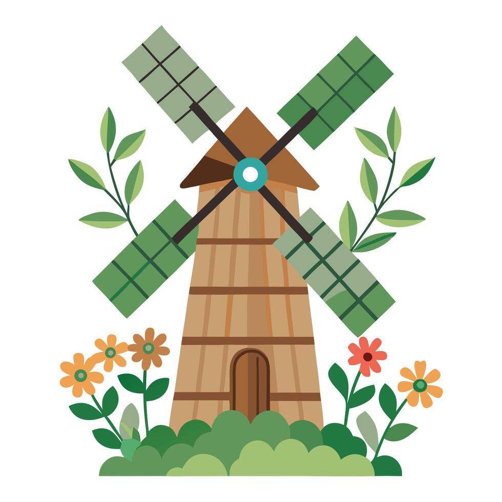 Creative Windmill Planter With Greenery On Each Blade Design vector