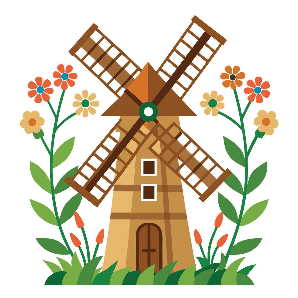 Unique Windmill Planter Showcasing Greenery On Each Blade vector