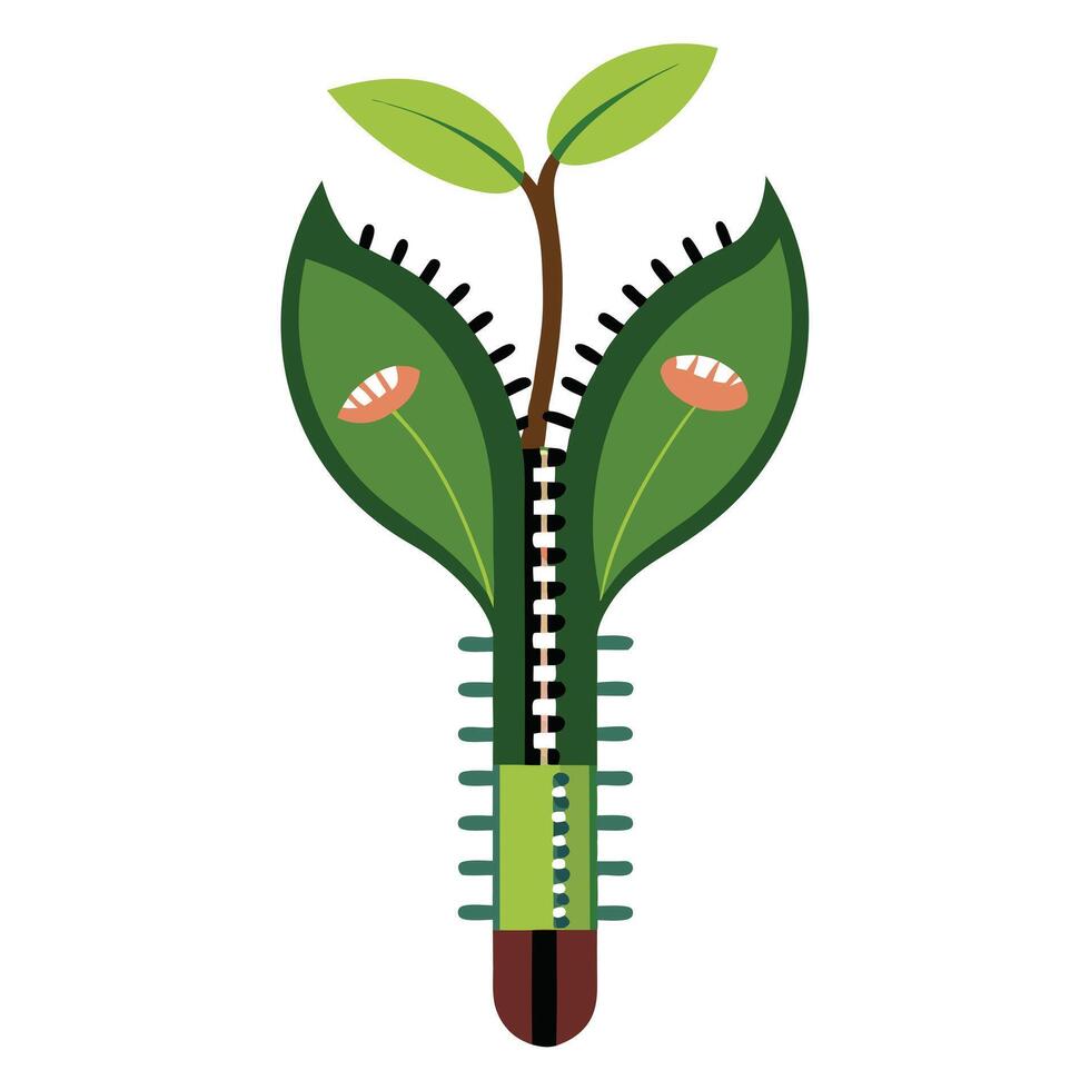 Charming Zipper Planter Featuring Plants Growing From The Teeth vector