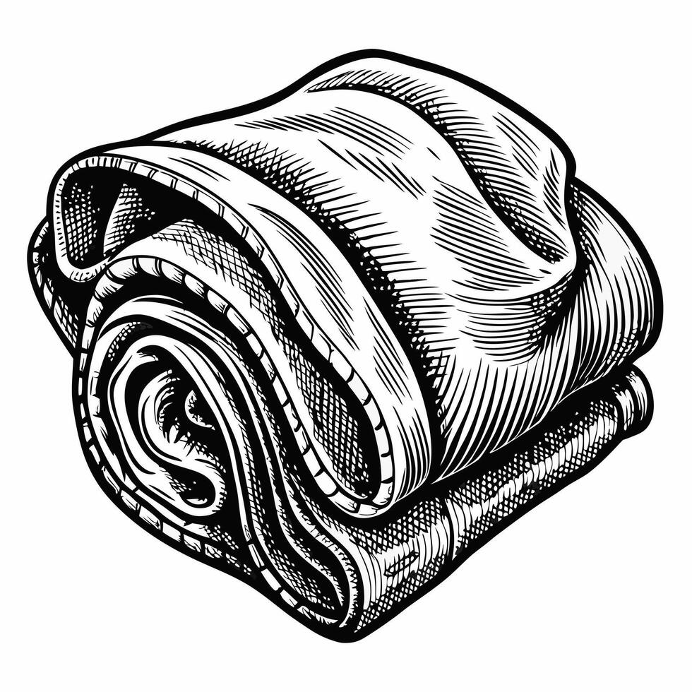 Hand Drawn Vintage Folded Blanket Illustration in Black and White vector
