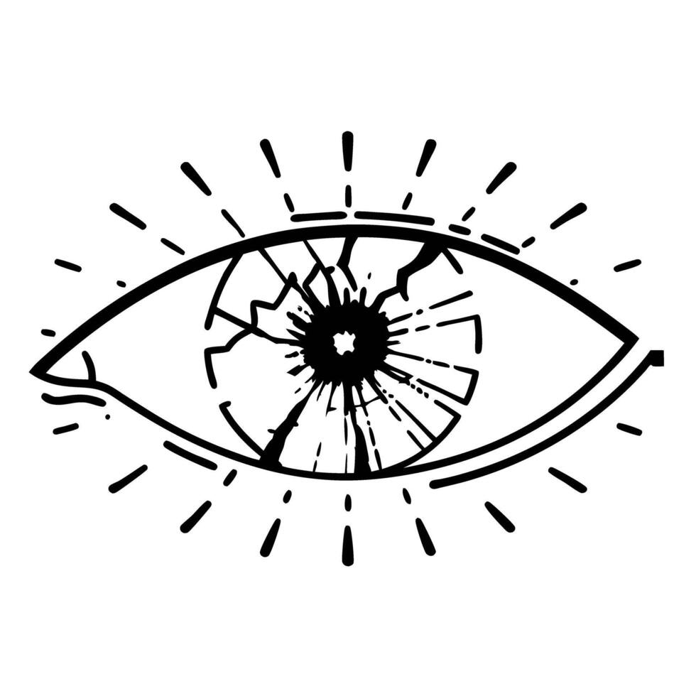 abstract shattered eye illustration, cracked and radiating lines, symbolic visual art concept vector