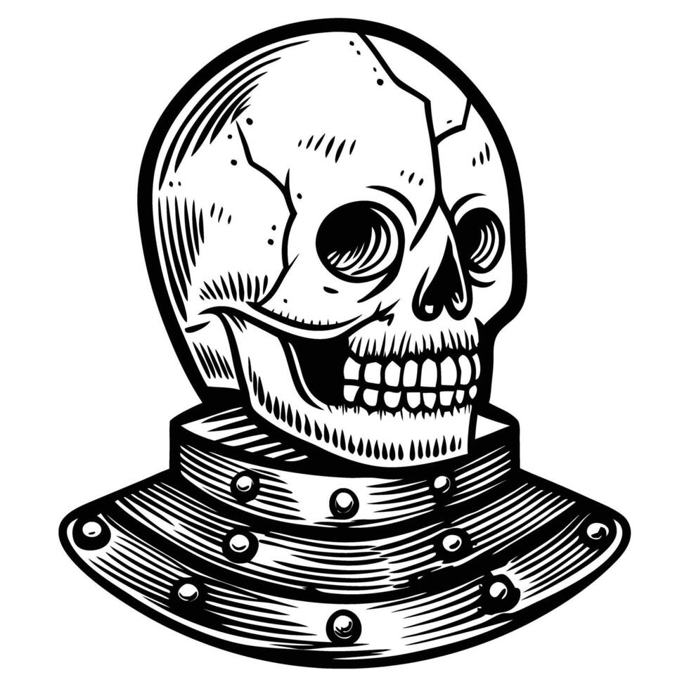 medieval armored skull illustration black and white graphic, gothic art design vector